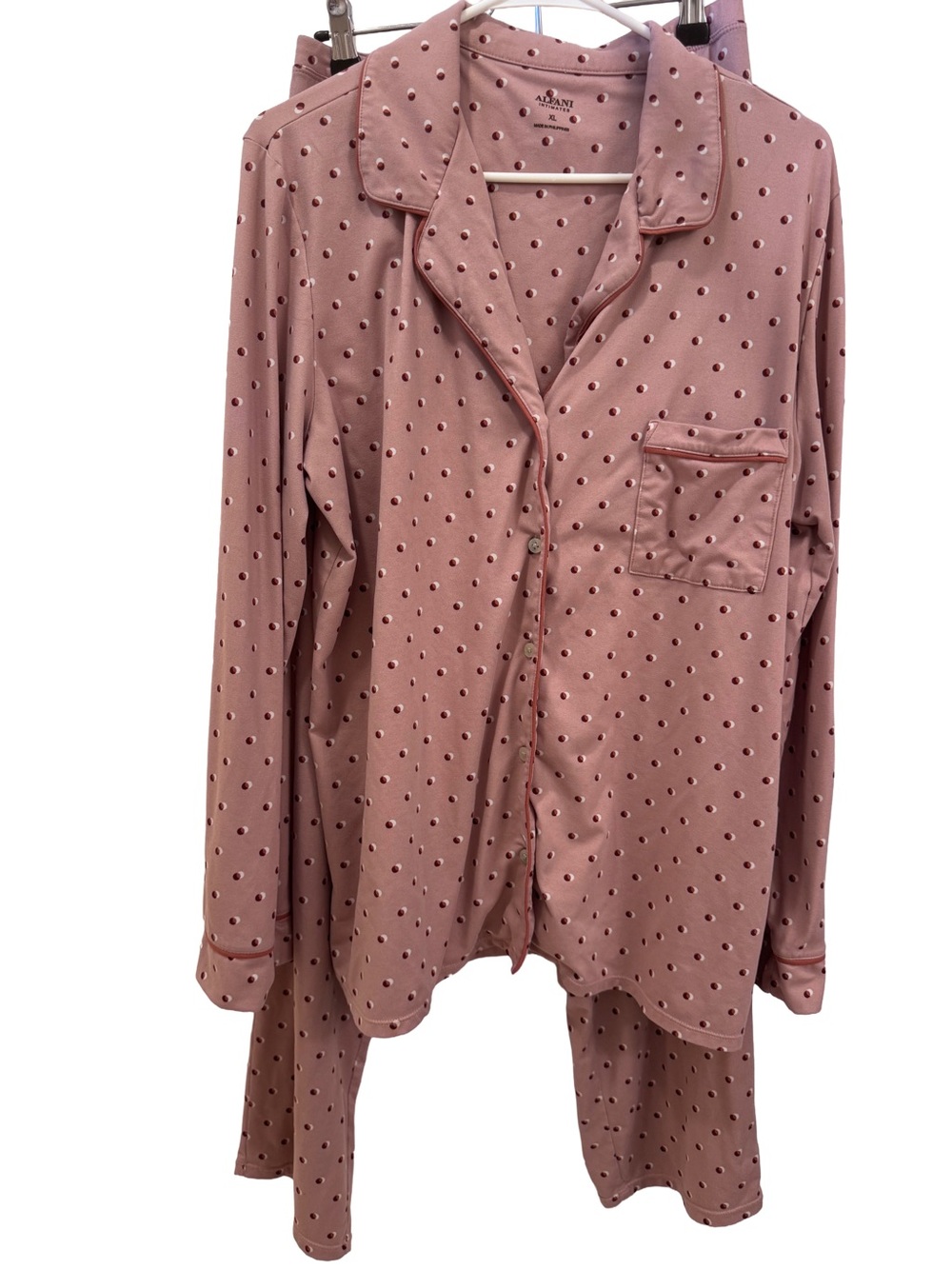 Alfani Intimates Mauve Polka Dot Pajama Set • XL 2-Piece Long Sleeve Top & Pants